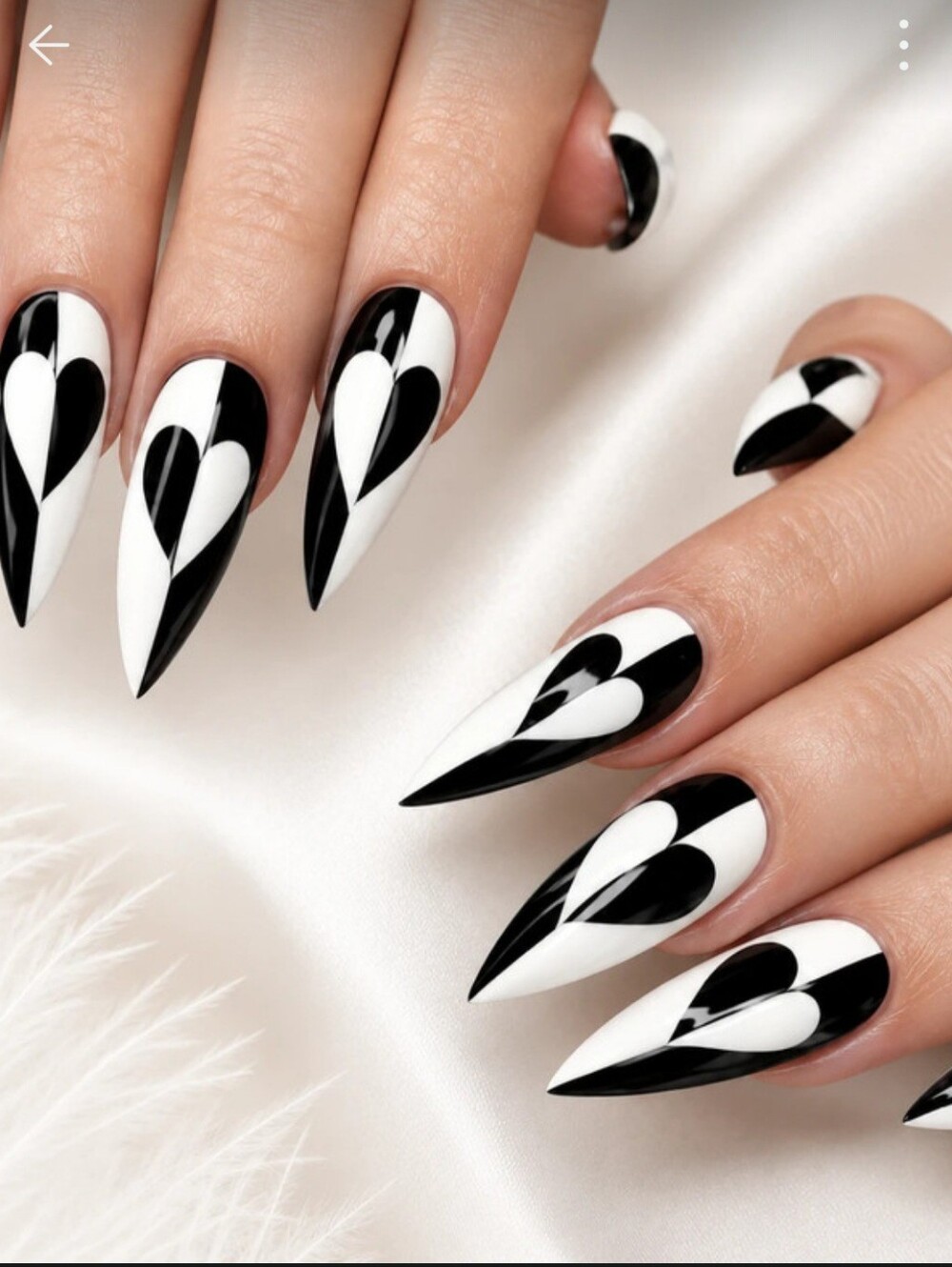 Black & White Heart Stiletto Press-On Nails